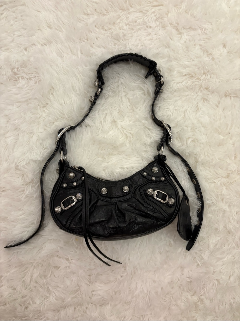 Balenciaga Black Studded Shoulder Bag with Silver Hardware